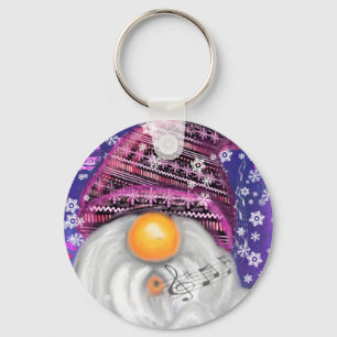Happy Gnome in het Paarse Pet Zing een kerstlied - Sleutelhanger