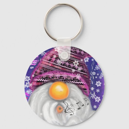 Happy Gnome in het Paarse Pet Zing een kerstlied - Sleutelhanger (Voorkant)