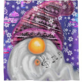 Happy Gnome in het Paarse Pet Zingt een kerstlied Douchegordijn (Voorkant)
