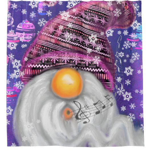Happy Gnome in het Paarse Pet Zingt een kerstlied Douchegordijn (Voorkant)