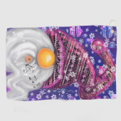 Happy Gnome in het Paarse Pet Zingt een kerstlied Golfhanddoek (Horizontaal)
