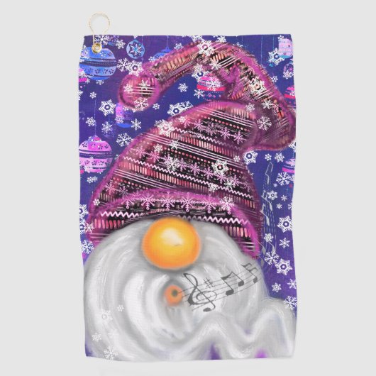 Happy Gnome in het Paarse Pet Zingt een kerstlied Golfhanddoek (Voorkant)