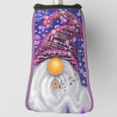 Happy Gnome in het Paarse Pet Zingt een kerstlied  Golfheadcover (Draai 90)