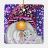 Happy Gnome in het Paarse Pet Zingt een kerstlied Keramisch Ornament (Achterkant)