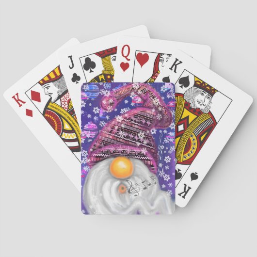 Happy Gnome in het Paarse Pet Zingt een kerstlied  Pokerkaarten (Achterkant)