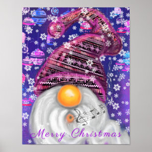 Happy Gnome in het Paarse Pet Zingt een kerstlied Poster