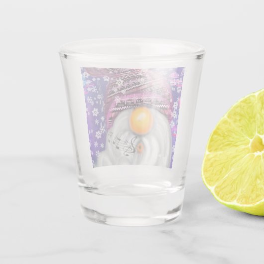 Happy Gnome in het Paarse Pet Zingt een kerstlied Shot Glas (Achterkant)