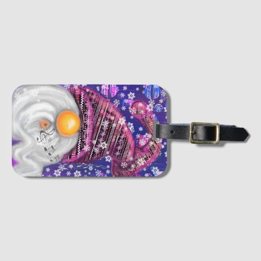 Happy Gnome In Purple Hat Sings A Christmas Song Bagagelabel (Voorkant (horizontaal))