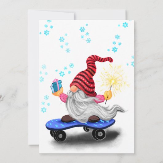 Happy Gnome met Gift Christmas Kaart (Achterkant)