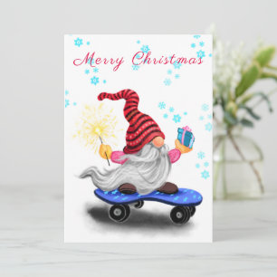 Happy Gnome met Gift Christmas Kaart