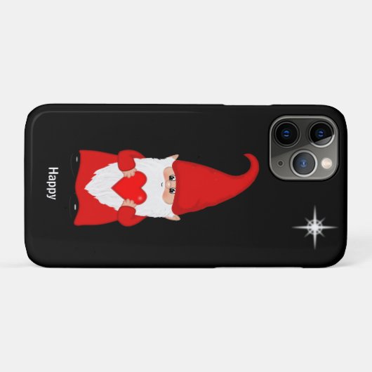 Happy gnome met hart op zwart Case-Mate iPhone case (Achterkant (horizontaal))