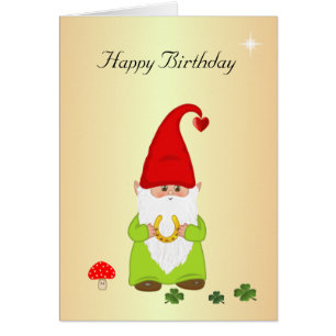 Happy Gnome met Hoefijzer op Golden Birthday Kaart
