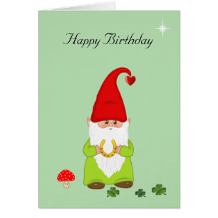 Happy Gnome met Hoefijzer op Green Birthday Kaart
