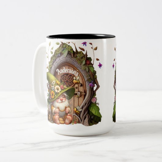 Happy Gnome Optioneel Personaliseren Tweekleurige Koffiemok (Voorkant links)