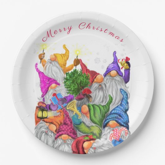 Happy Gnome Party Christmas Paper Borden Papieren Bordje (Voorkant)
