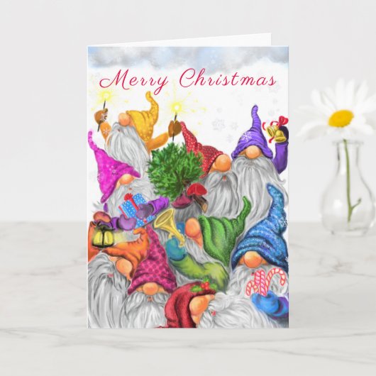 Happy Gnome Party Kerst Kaart (Kleine Plant)