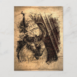 Happy Gnome zit op een paddenstoel en speelt een f Briefkaart