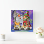 Happy Gnomes Grappige Kerstklok Vierkante Klok (Huis)