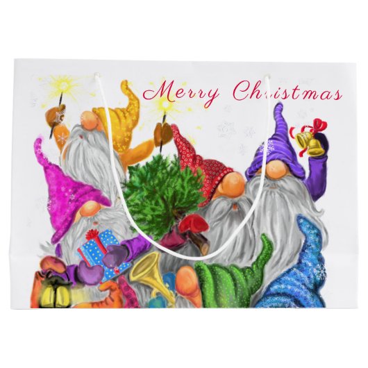 Happy Gnomes Kerstcadeau Tas Groot Cadeauzakje (Achterkant)