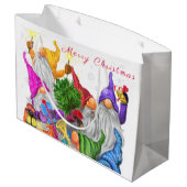 Happy Gnomes Kerstcadeau Tas Groot Cadeauzakje (Achterkant Gekanteld)
