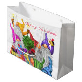 Happy Gnomes Kerstcadeau Tas Groot Cadeauzakje (Voorkant Gekanteld)