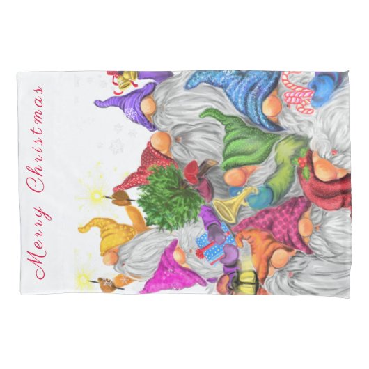 Happy Gnomes Kerstkussen Hoesje Kussensloop (Voorkant)