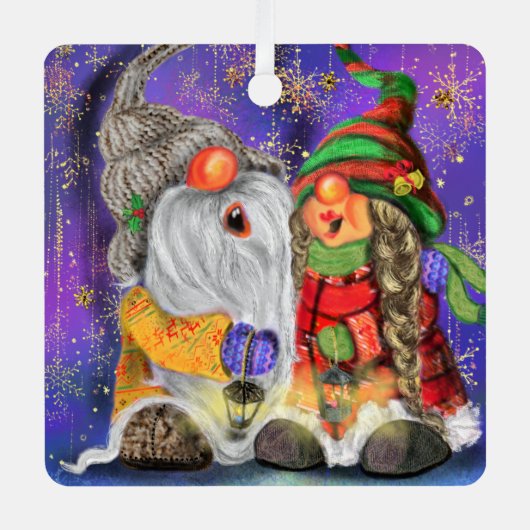 Happy Gnomes kerstversiering Metalen Ornament (Voorkant)