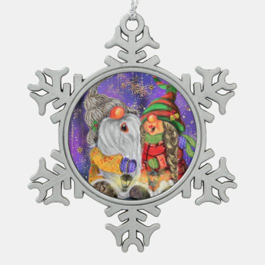 Happy Gnomes kerstversiering Tin Sneeuwvlok Ornament (Voorkant)