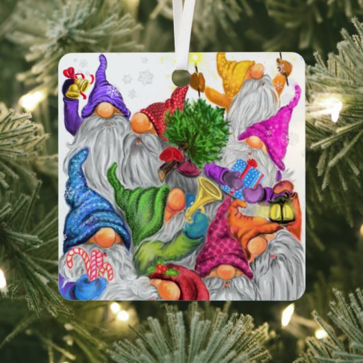 Happy Gnomes Party kerstsiercadeau Metalen Ornament (Insitu)