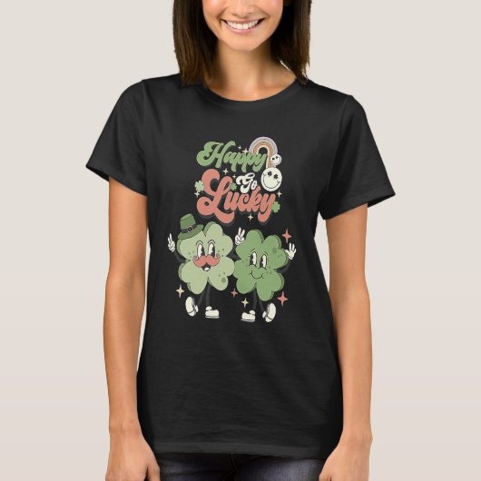 Happy Go Lucky Clover St Patrick's Day T-shirt (Voorkant)