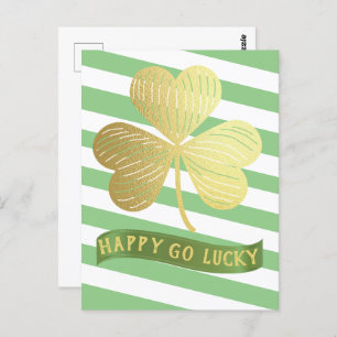 Happy Go Lucky Gold Shamrock St Patrick's Day Briefkaart