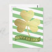 Happy Go Lucky Gold Shamrock St Patrick's Day Briefkaart (Voorkant / Achterkant)