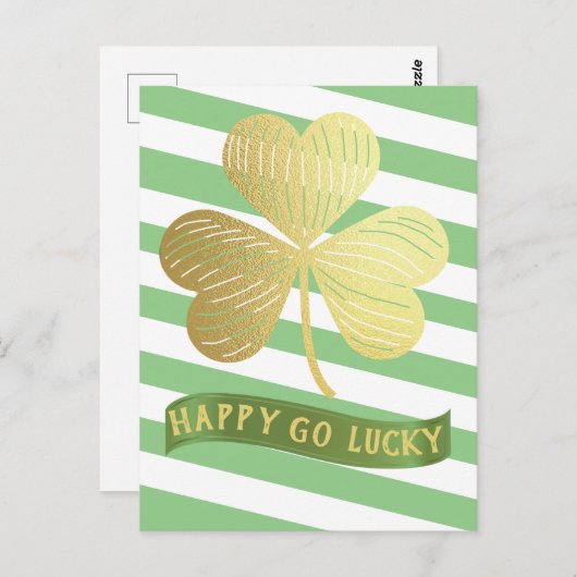 Happy Go Lucky Gold Shamrock St Patrick's Day Briefkaart (Voorkant / Achterkant)