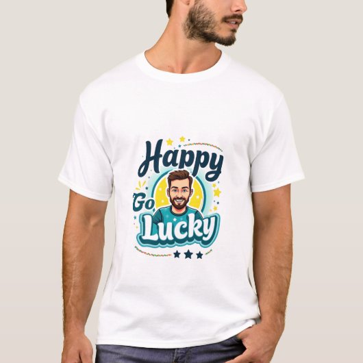 Happy Go Lucky: Lachend Man met positieve vibes T-shirt (Voorkant)