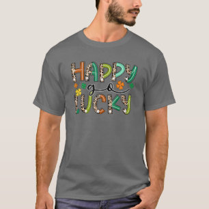 Happy Go Lucky Leopard Hoefijzer Clover Mannen Vro T-shirt