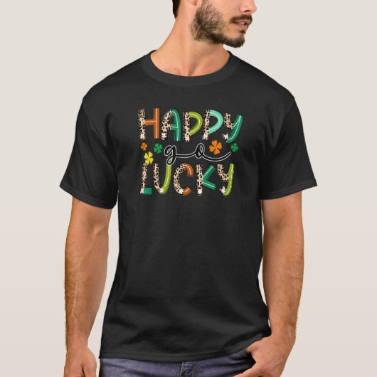 Happy Go Lucky Leopard Hoefijzer Clover Mannen Vro T-shirt (Voorkant)