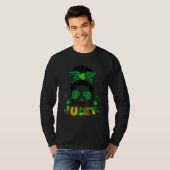 Happy Go Lucky Messy Bun Shamrock St Patrick's Day T-shirt (Voorkant volledig)