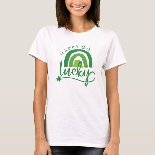 Happy Go Lucky Rainbow Clover St Patrick's Day T-shirt (Voorkant)