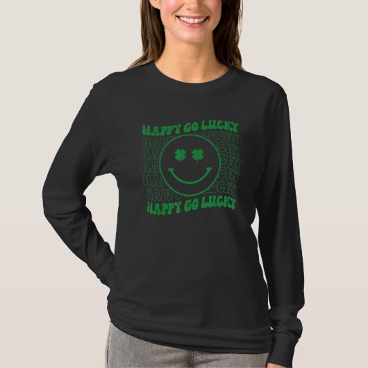 Happy Go Lucky Retro Groovy St Patricks Day Funny  T-shirt (Voorkant)