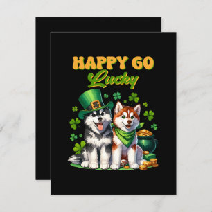 Happy Go Lucky Schattige Husky St. Patricks Day Informatiekaartje