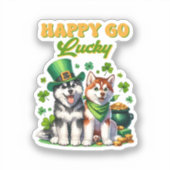 Happy Go Lucky Schattige Husky St. Patricks Day Sticker (Voorkant)