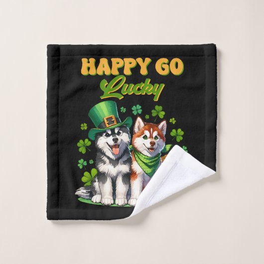 Happy Go Lucky Schattige Husky St. Patricks Day Washandje (Wasdoekje)