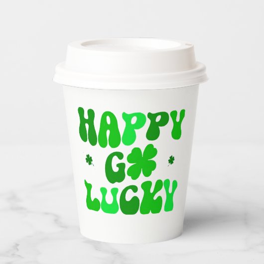 HAPPY GO LUCKY Shamrock papieren bekers MET deksel (Voorkant)
