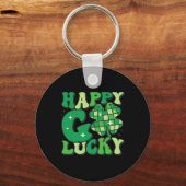 Happy Go Lucky Shamrock St Patricks Day Women Mann Sleutelhanger (Voorkant)