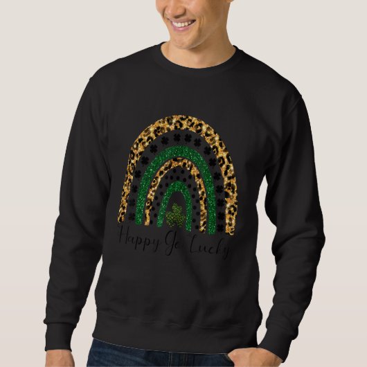 Happy Go Lucky St Patrick S Day Leopard Rainbow Sh Trui (Voorkant)
