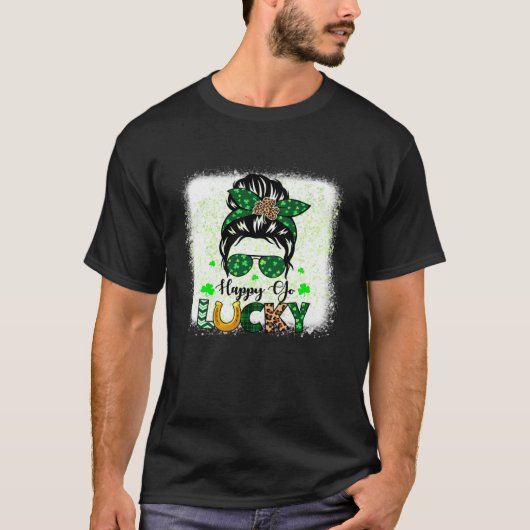 Happy Go Lucky St Patrick s Day Messy Bun For Boy  T-shirt (Voorkant)