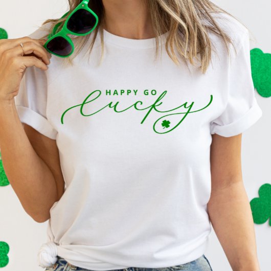 Happy Go Lucky St. Patrick's Day Cute Green Script T-shirt