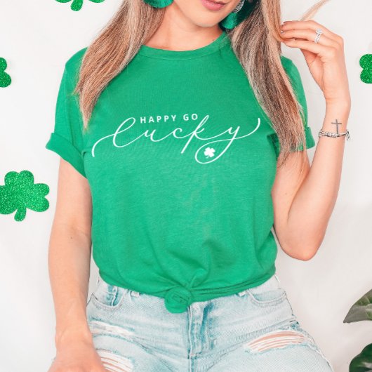 Happy Go Lucky St. Patrick's Day Cute White Script T-shirt