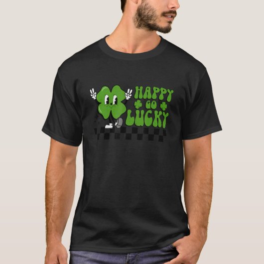 Happy Go Lucky St. Patrick's Day Kids Cute Shamroc T-shirt (Voorkant)
