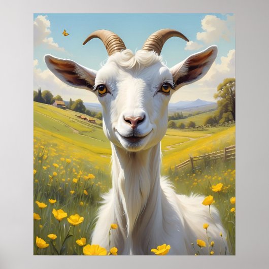 Happy Goat Vibrant Buttercup Meadow Poster (Voorkant)